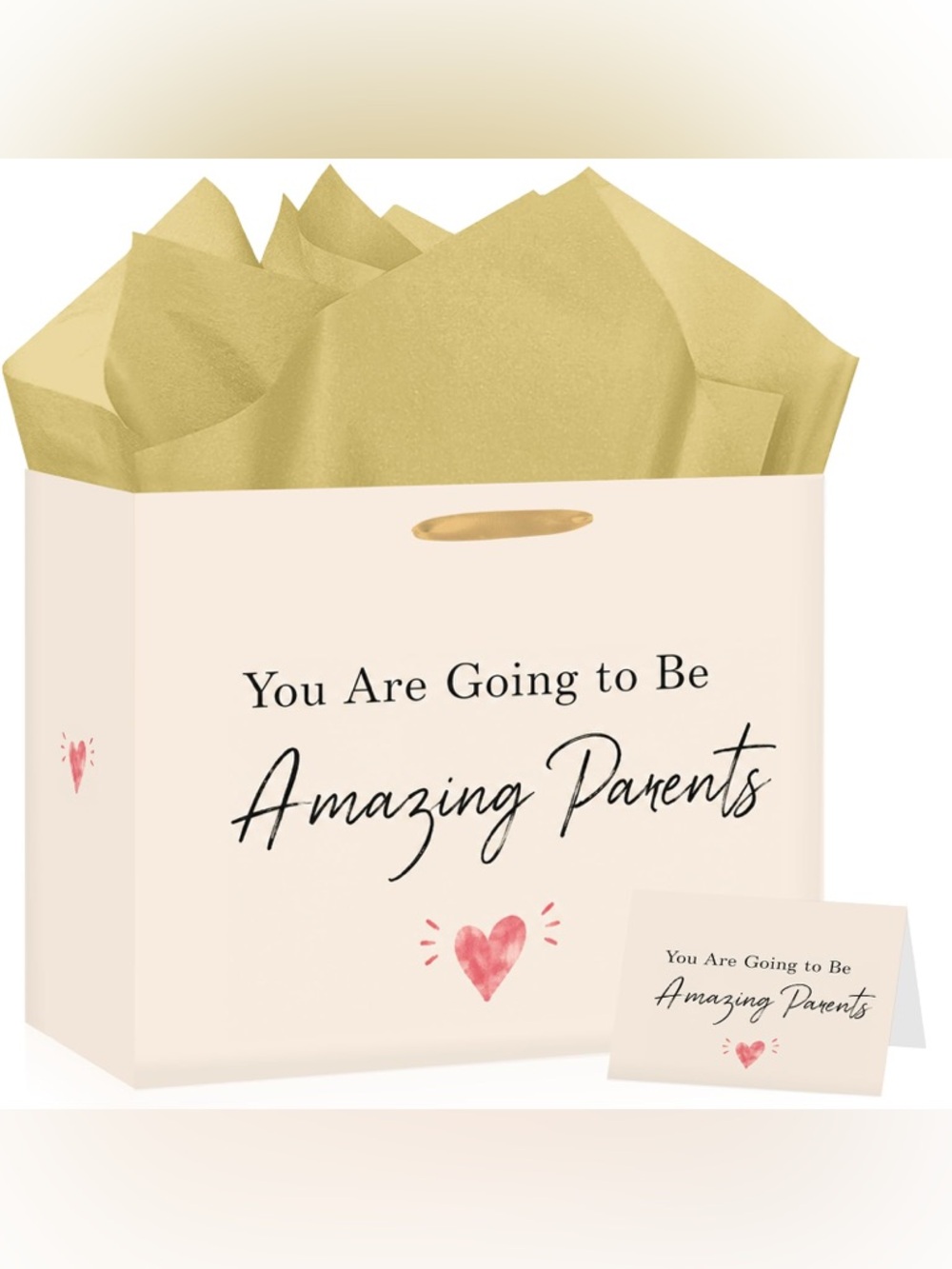 NWT Amazing Parents Baby Shower Gift Bag Card Gold Tissue Paper Set